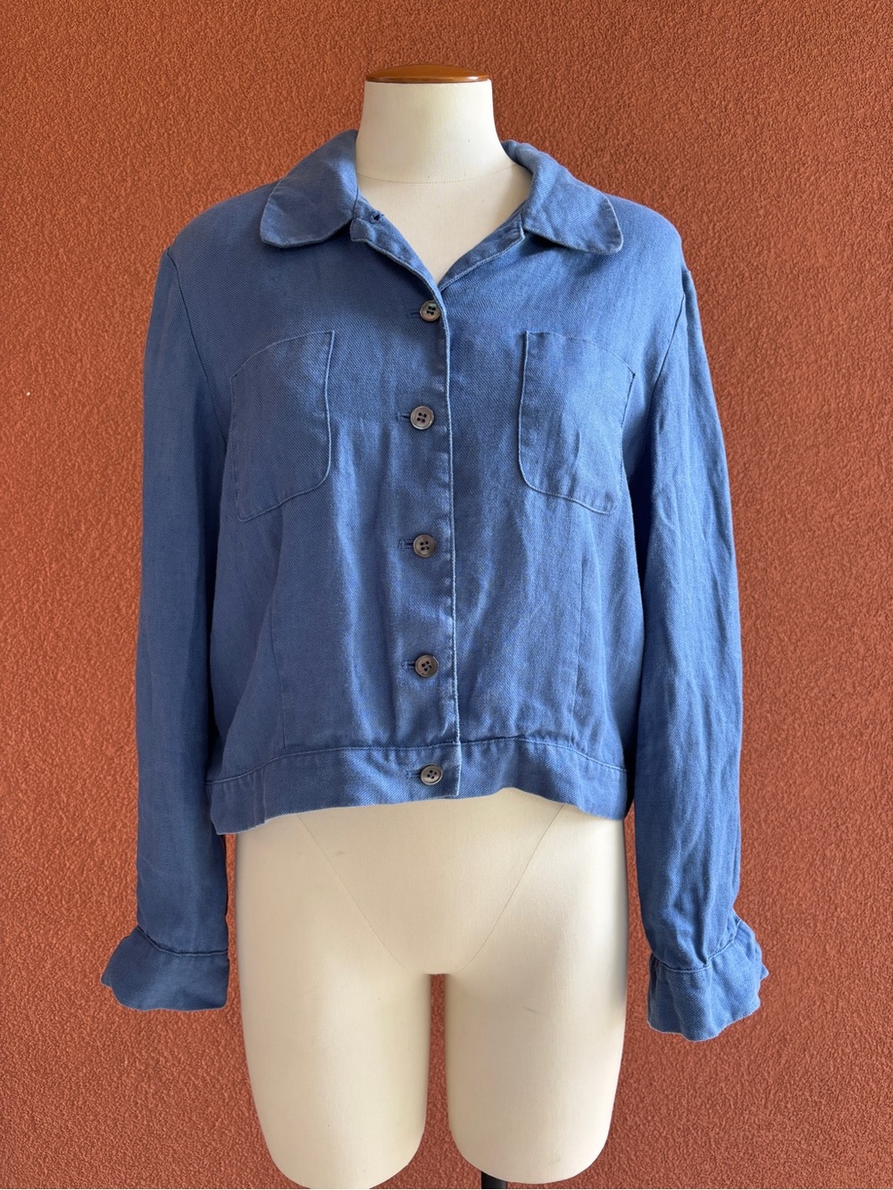Talbots Blue Button-Front Linen Shirt/Jacket
